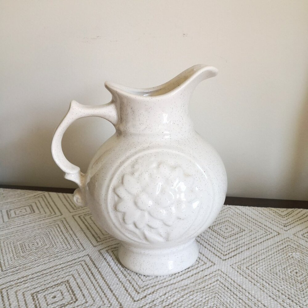 McCoy Pottery Like Pitcher Floral Speckled Off White 8" Lx6.5"W x9.5" H